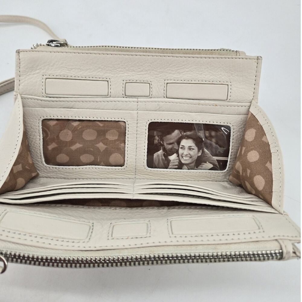 Y2K Brighton Callie Gypsy Lace Laser Cut Out Organizer Crossbody Cream Leather - Picture 2 of 12